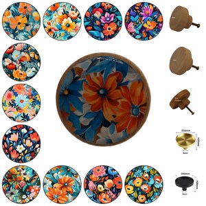 Picasso's Flowers Round Wooden Cabinet Pulls, Drawer Knobs, Home Decor