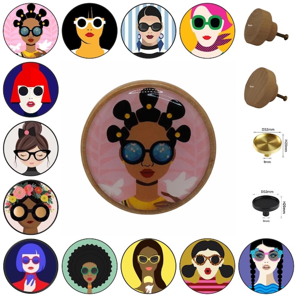 Funky Faces Wooden Drawer Knobs, Decorative Knobs, 5cm Cabinet Handles, Furniture Knobs, Round Wooden Drawer Knobs, Drawer Handles