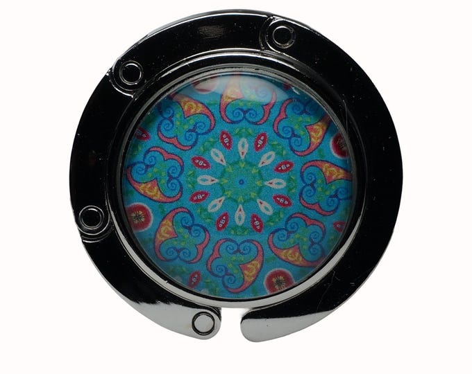 Purse Hook, Bag Holder, Table Top Bag Hanger, Bag Hanger, Purse Hanger, Patterned, Mandala, Blue, Orange