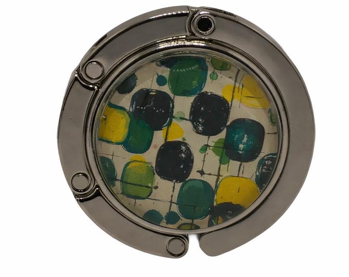 Patterned Green and Yellow, Purse Hook, Bag Holder, Table Top Bag Hanger