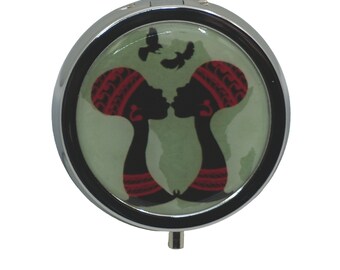 African Women, Kissing, Pill Box, Medicine Case, One Day Pill Box, Trinket Box, Pill Case