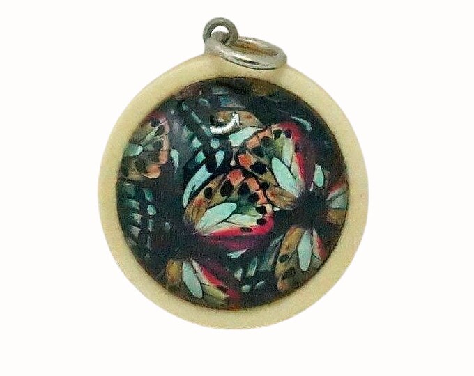 Wooden Backed Glass Tile Pendant Necklace Accessories Natural Wooden Pendant Butterfly Butterflies Butterfly Wings