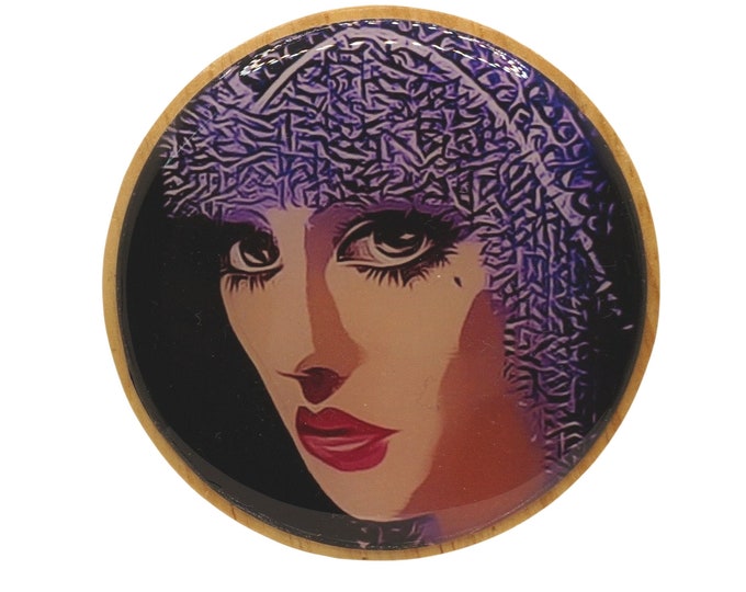 Decorative Glass and Wood Lolly Jar, Home Decor, Art Deco, Women in Purple