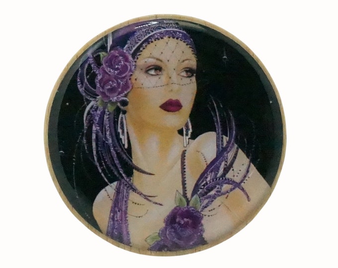 Wooden Beech Wall Hook, Coat Hook, Handcrafted Wall Hanger, Wall Art,  Art Deco Flapper in Purple