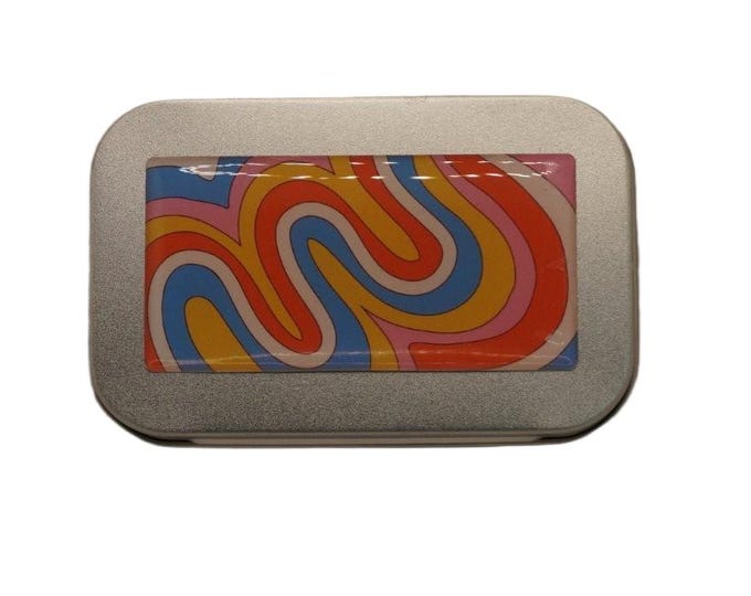 Colorful Swirls Hinged Tin, Pill Box, Mints, Tobacco Case, Card Wallet