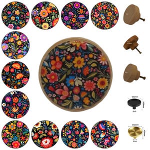 Mexican Blooms Round Wooden Cabinet Pulls, Drawer Knobs, Home Decor