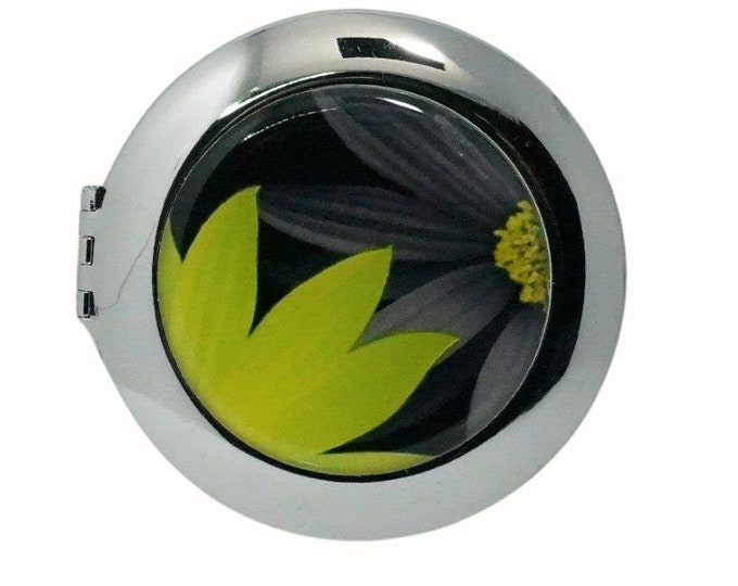 Gerbera Flower Compact Mirror: Green and Black Photography Handbag Mirror