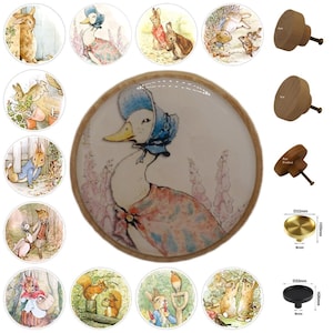 Boutons de tiroir en bois Beatrix Potter, finition en résine, décoration de chambre d'enfant