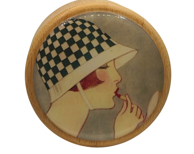Art Deco Fashion, Vintage Magazine, Round Bamboo Box, Wooden Storage Box, Jewellery Box, Keepsakes Box, Trinket Box, Watch Box, Salt Box