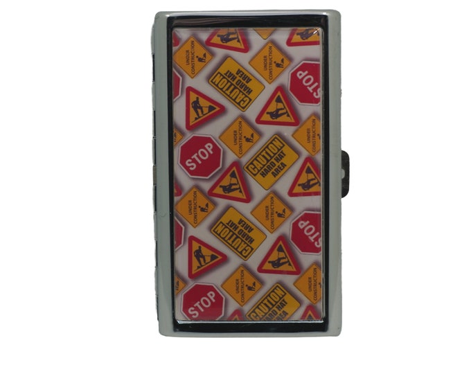 Construction Signs Cigarette Case, King Size Metal Wallet