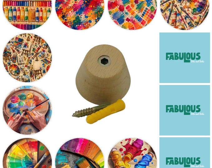 Art Studio, Wooden Wall Hooks, Hand Decorated, 5cm