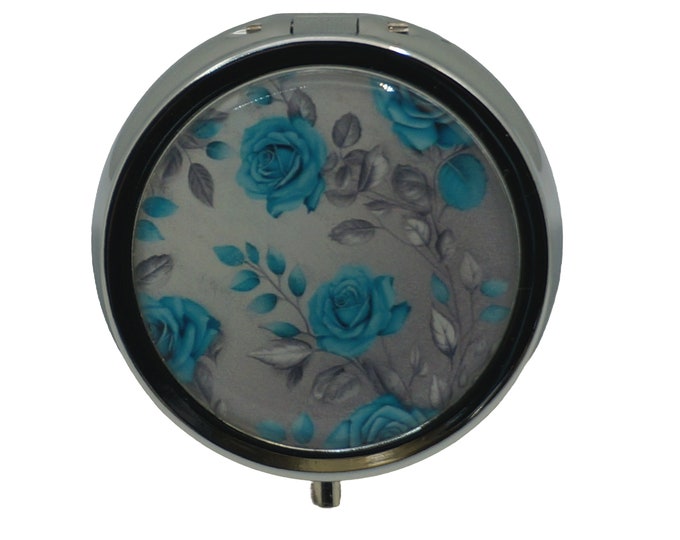 Roses, Blue Roses, Floral, Flowers, Pill Box, Medicine Case, One Day Pill Box, Trinket Box, Pill Case
