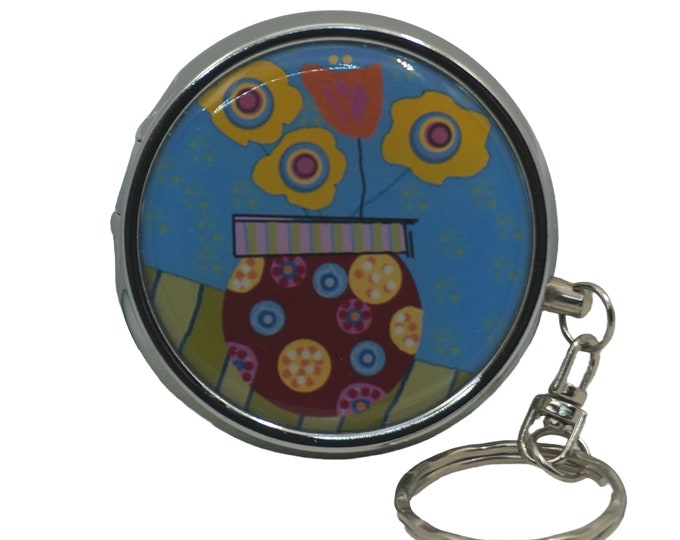 Floral, Bright Flowers, Portable Ashtray, Personal Stainless Steel Ashtray, Pocket Ashtray, Key Ring Ashtray