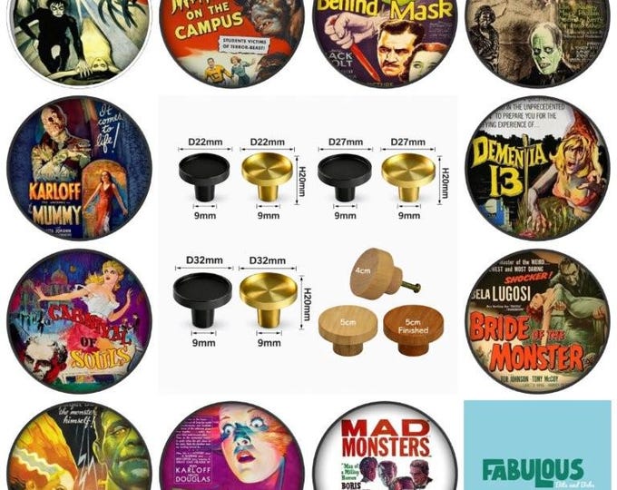 Horror Movie Drawer Knobs – Resin Wood Cabinet Pulls, Brass Glass Furniture Decor