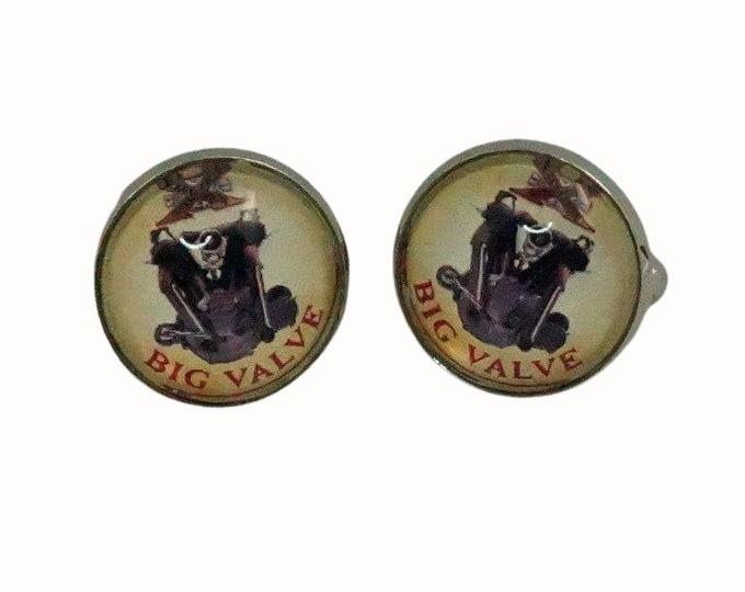 Platinum Plated Cufflinks Accessories 18mm Glass Motor Cars Engine Big Valve