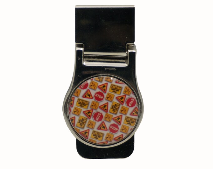 Construction Signs, Stainless Steel Money Clip, Pocket Money Holder, Money Clip Holder