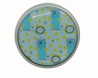 Hand Decorated 10ml Storage Tin, Retro Blue Green Pattern