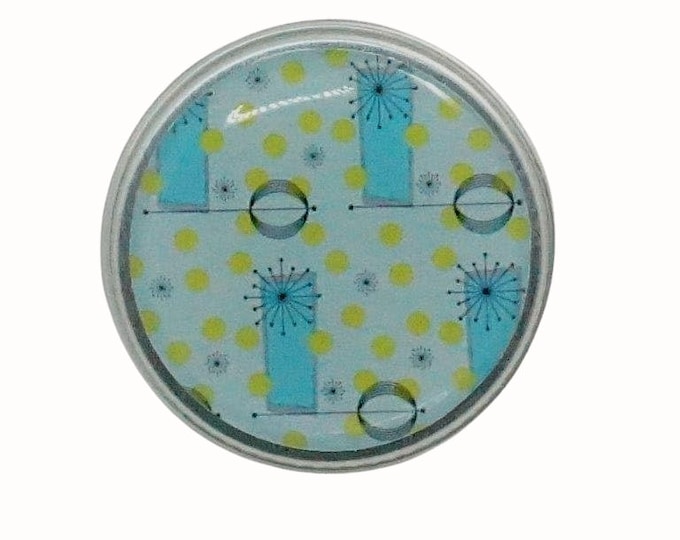 Hand Decorated 10ml Storage Tin, Retro Blue Green Pattern