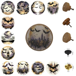 Gothic Bat Drawer Knobs: Round Wooden Cabinet Pulls Drawer Handles