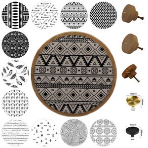 Aztec Drawer Knobs, Cabinet Decor, Black and White, 3cm, 4cm, 5cm
