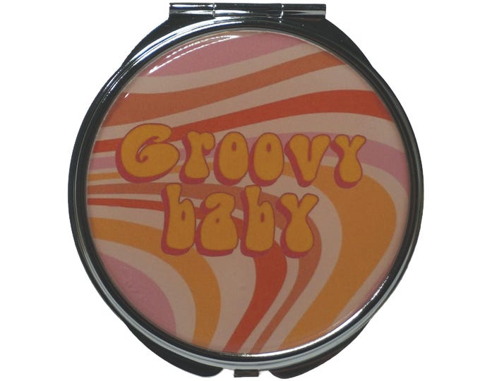 Groovy Baby, Hippy, 1960's, 1970's, Retro, Large Pill Box, Mirror, Medicine Case, Pill Case, Silver Pill Box, Three Sectioned Pill Box