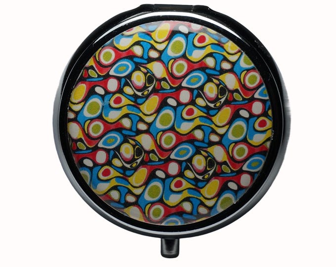 Patterned, Pop Art, Pill Box, Silver Plated, Medicine Case, One Day Pill Box, Trinket Box, Pill Case