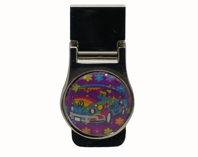 Hippy, Combi Van, Volkswagen, Stainless Steel Money Clip, Pocket Money Holder, Money Clip Holder