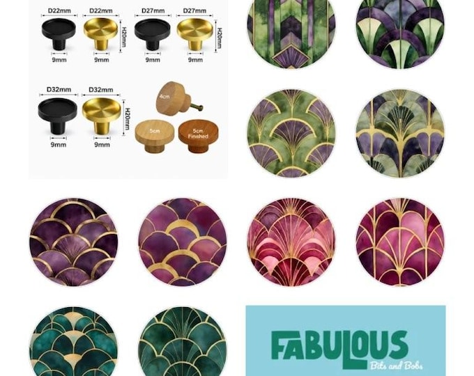 Art Deco Wooden Drawer Knobs, Patterned Cabinet Handle (3cm, 4cm, 5cm Available)