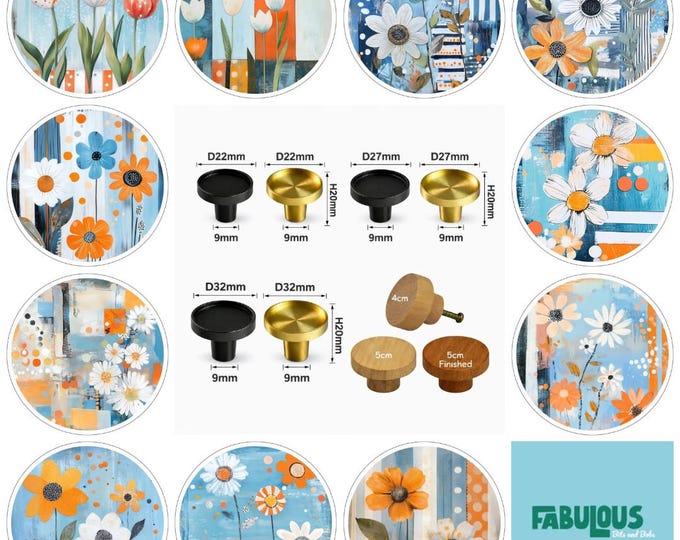 Floral Drawer Knobs: Wooden Furniture Knobs, Brass Knobs, 2cm, 2.5cm, 3cm, 4cm 5cm
