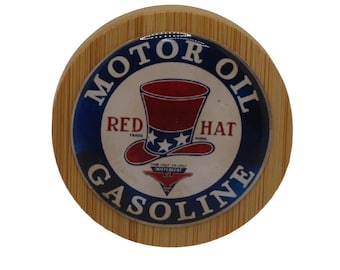 Red Hat Motor Oil Gasoline Magnetic Bottle Opener, Bamboo Bottle Opener, Fridge Magnet, Beer Bottle Magnetic Opener