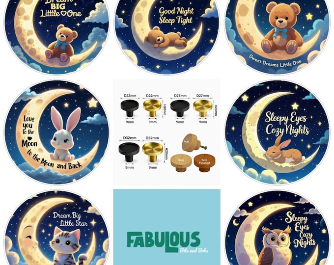 Animal Moon Wooden Drawer Knobs, Pop Art Cabinet Handles, Brass Furniture Knobs