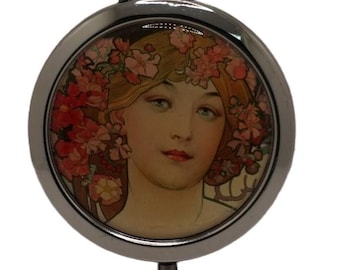 Alphonse Mucha Compact Mirror, Retro Woman's Handbag Mirror