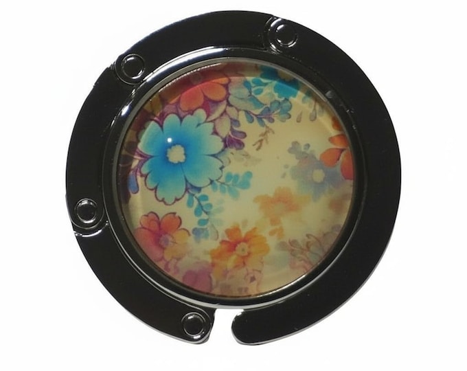 Retro, Floral, Blue, Pink, Yellow, Purse Holder, Purse Hook, Bag Holder, Table Top Bag Hanger