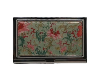 Vintage Floral Card Holder, Metal Business Card Case, Cigarette Case, Credit Card Protector, Business Card Holder
