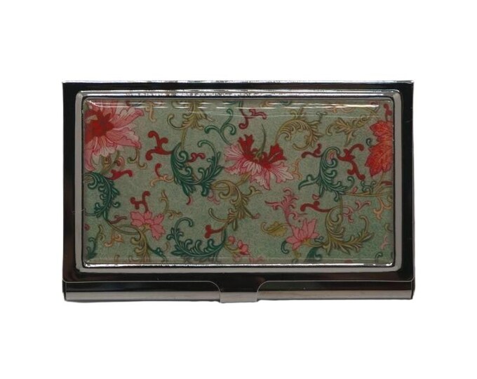 Vintage Floral Card Holder, Metal Business Card Case, Cigarette Case, Credit Card Protector, Business Card Holder