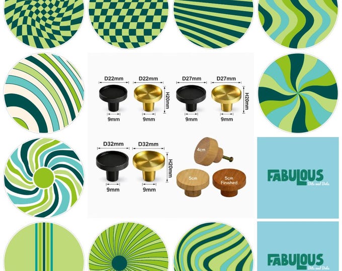 Groovy Retro in Green  Drawer Knobs, Cabinet Pulls (4cm) (5cm) (2cm) (2.5cm) (3cm)