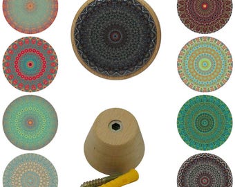 Mandala Wooden Wall Hooks, Decorative Coat Hooks, Resin Finish