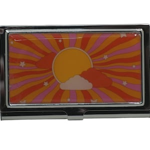 Kartenetui, Metall Visitenkartenetui, Zigarettenetui, Kreditkartenetui, Visitenkartenetui, Psychedelisch. groovy, Sonne, Orange, Gelb