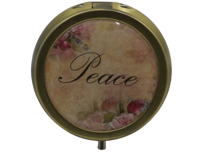Peace, Inspirational, Words, Floral, Vintage Roses, Pill Box, Medicine Case, Trinket Box, Earring Box, Mint Box, One day Pill Box