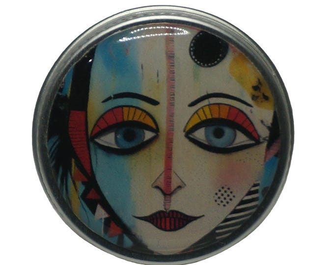 10ml Tin, Art, Funky Face, Bright Face, Bohemian, 15ml Round Storage Tin, Trinkets,  Pill Box, Mint Box, Lipstick Eye Shadow Storage Tin