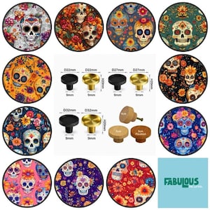 Sugar Skull Wooden Drawer Knobs, Gothic Cabinet Handles, 5 sizes