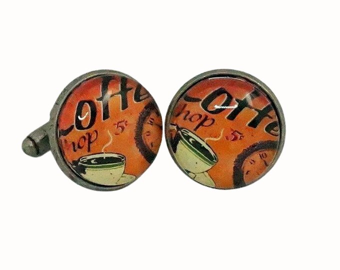 Stainless Steel Cufflinks Accessories 1.8cm Glass Retro Coffee