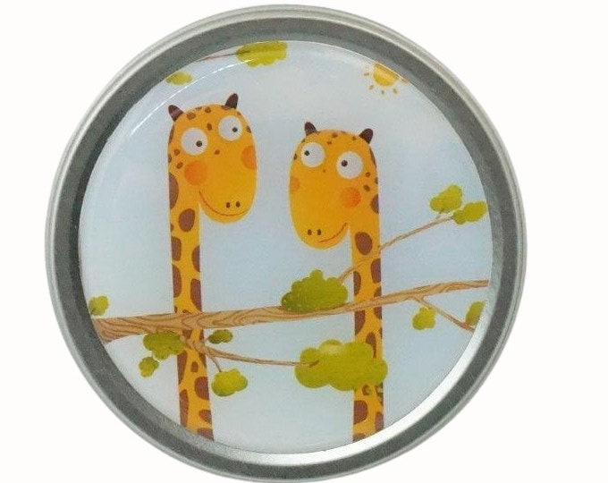 Round Storage Tin Trinket Box Gift Tin Keepsake Box Gift Box Jewellery Box Bits and Bobs Tin Cute Giraffes Children Nursery