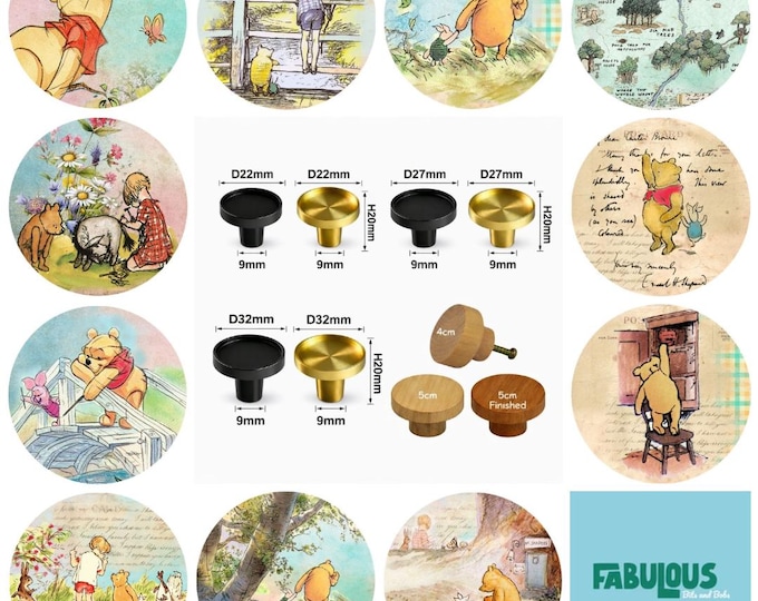 Winnie the Pooh Wooden Drawer Knobs, Nursery Decor, 5 Sizes