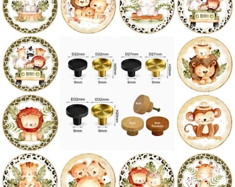 Safari Animals Nursery Decor, Wooden Drawer Knobs, 5 sizes