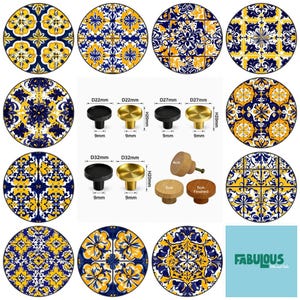 Mexican Talavera Round Wooden Cabinet Pulls, Drawer Knobs, Brass Knobs