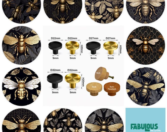 Bee, Black and Gold Bees Drawer Knobs, Brass Drawer Pulls
