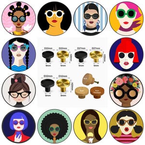 Funky Faces houten ladeknoppen, decoratieve knoppen, kastgrepen van 5 cm, meubelknoppen, ronde houten ladeknoppen, ladegrepen