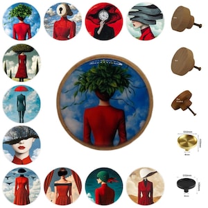 Surrealism Art Drawer Knobs, Cabinet Handles, Furniture Drawer Knobs, Round Wooden Drawer Knobs, Drawer Handles, Brass Knobs