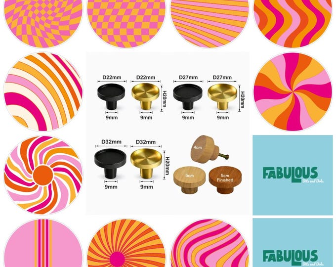 Groovy Retro in Pink and Orange  Drawer Knobs, Cabinet Pulls (4cm) (5cm) (2cm) (2.5cm) (3cm)